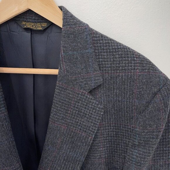 Vtg Unstructured Woolworth's 2-Bttn Gray Plaid Wool Sport Coat (42L or 44L) - Picture 12 of 14